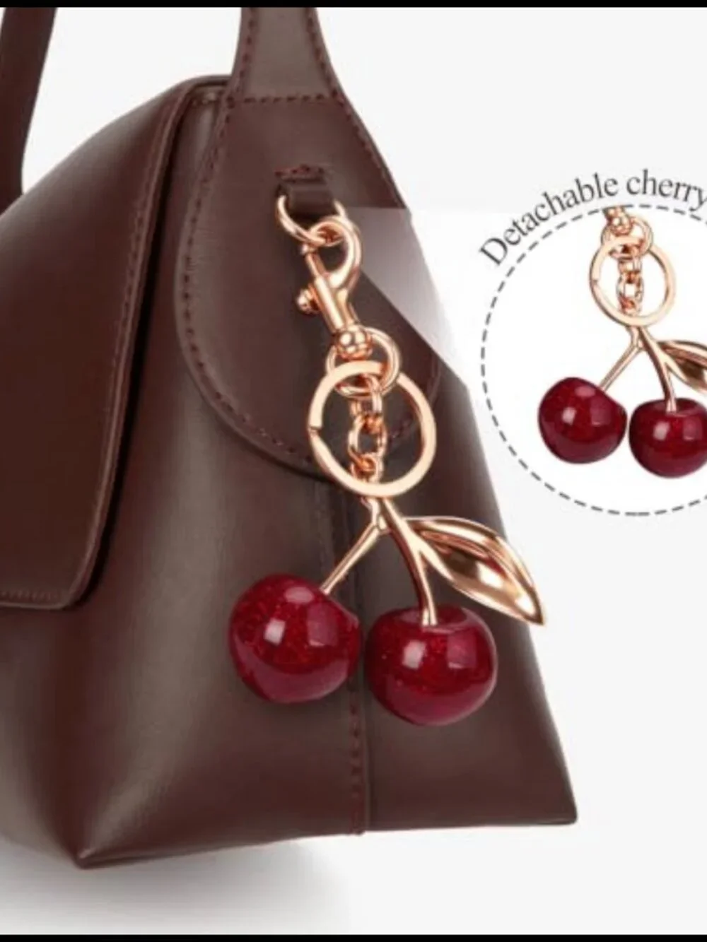 Faux Leather Hobo Shoulder Bag Large Detachable Cherry Charm Handbag